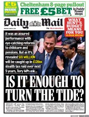 Daily Mail (UK) Newspaper Front Page for 16 March 2023