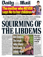 Daily Mail (UK) Newspaper Front Page for 16 April 2014