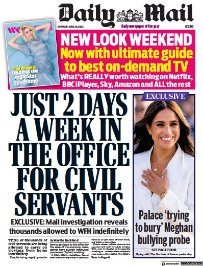 Daily Mail Newspaper Front Page (UK) for 16 April 2022