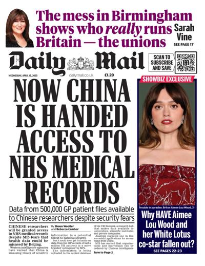 Daily Mail Newspaper Front Page (UK) for 16 April 2025