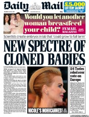 Daily Mail (UK) Newspaper Front Page for 16 May 2013