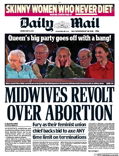 Daily Mail Newspaper Front Page (UK) for 16 May 2016