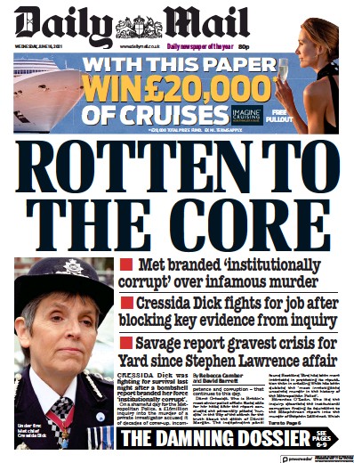 Daily Mail Newspaper Front Page (UK) for 16 June 2021