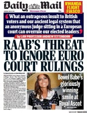 Daily Mail front page for 16 June 2022