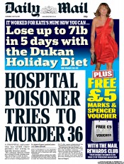 Daily Mail (UK) Newspaper Front Page for 16 July 2011