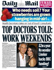 Daily Mail (UK) Newspaper Front Page for 16 July 2015