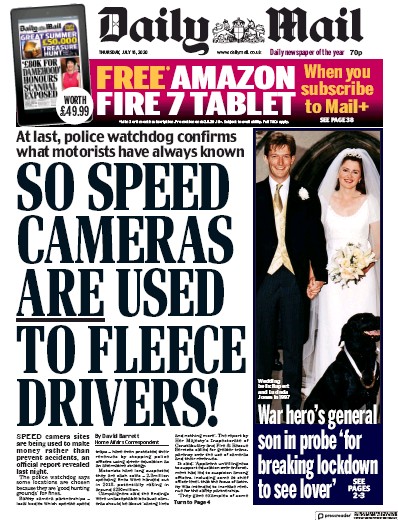 Daily Mail Newspaper Front Page (UK) for 16 July 2020