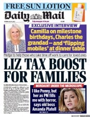 Daily Mail (UK) Newspaper Front Page for 16 July 2022