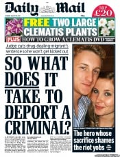 Daily Mail (UK) Newspaper Front Page for 16 August 2011