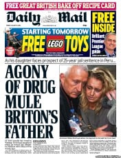 Daily Mail (UK) Newspaper Front Page for 16 August 2013