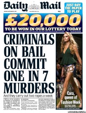 Daily Mail Newspaper Front Page (UK) for 16 September 2013