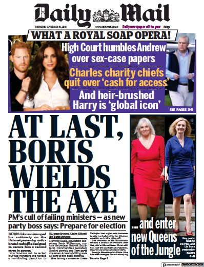 Daily Mail Newspaper Front Page (UK) for 16 September 2021