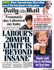 Daily Mail front page for 16 September 2023