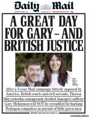 Daily Mail (UK) Newspaper Front Page for 17 October 2012