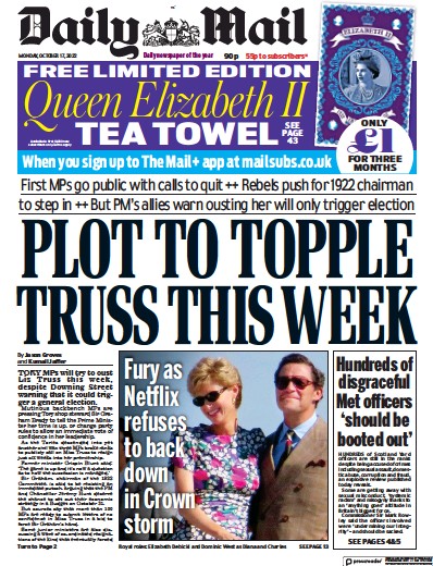 Daily Mail Newspaper Front Page (UK) for 17 October 2022
