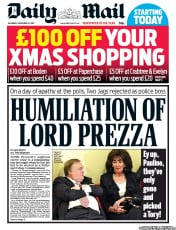 Daily Mail Newspaper Front Page (UK) for 17 November 2012