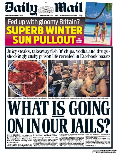Daily Mail Newspaper Front Page (UK) for 17 November 2016