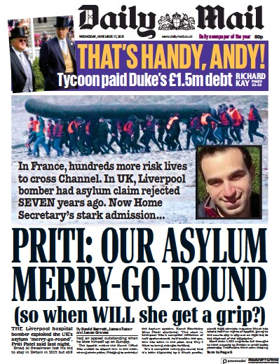 Daily Mail Newspaper Front Page (UK) for 17 November 2021