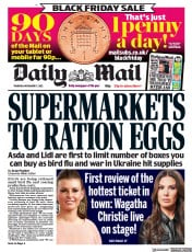 Daily Mail (UK) Newspaper Front Page for 17 November 2022