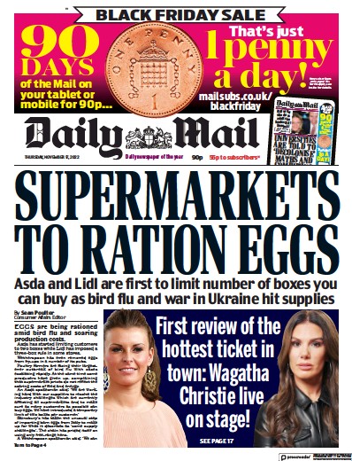 Daily Mail Newspaper Front Page (UK) for 17 November 2022