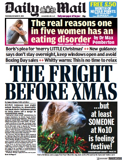 Daily Mail Newspaper Front Page (UK) for 17 December 2020