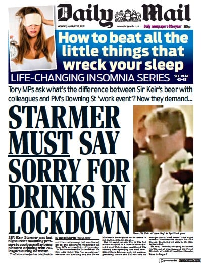 Daily Mail Newspaper Front Page (UK) for 17 January 2022