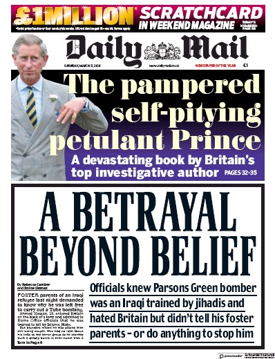 Daily Mail Newspaper Front Page (UK) for 17 March 2018