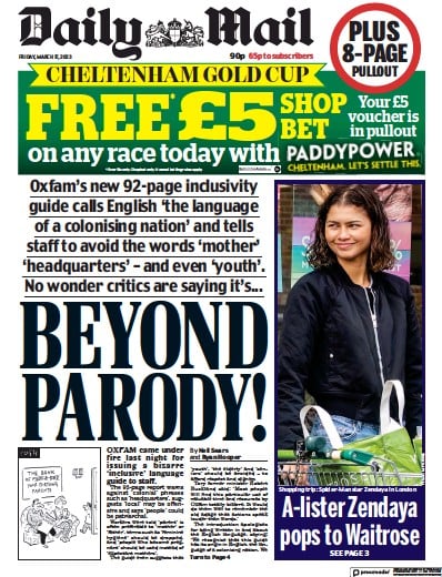 Daily Mail Newspaper Front Page (UK) for 17 March 2023