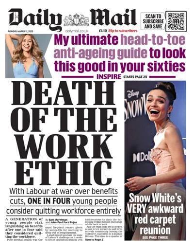Daily Mail Newspaper Front Page (UK) for 17 March 2025