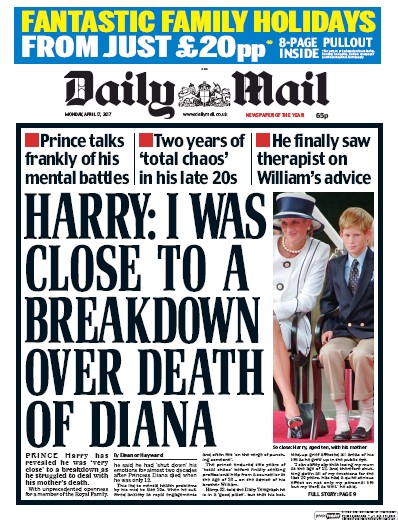 Daily Mail Newspaper Front Page (UK) for 17 April 2017