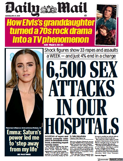 Daily Mail Newspaper Front Page (UK) for 17 April 2023