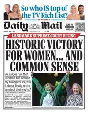 Daily Mail front page for 17 April 2025