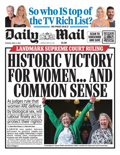 Daily Mail Newspaper Front Page (UK) for 17 April 2025