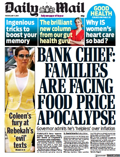 Daily Mail Newspaper Front Page (UK) for 17 May 2022