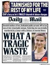 Daily Mail (UK) Newspaper Front Page for 17 June 2016