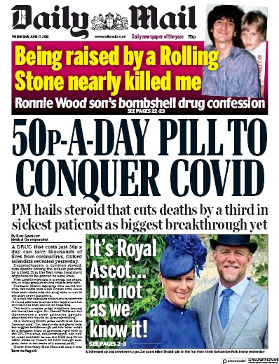 Daily Mail Newspaper Front Page (UK) for 17 June 2020