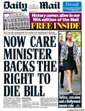 Daily Mail (UK) Newspaper Front Page for 17 July 2014