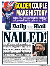 Daily Mail (UK) Newspaper Front Page for 17 August 2016