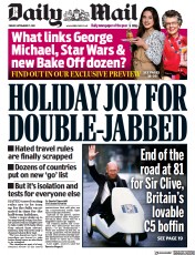 Daily Mail (UK) Newspaper Front Page for 17 September 2021
