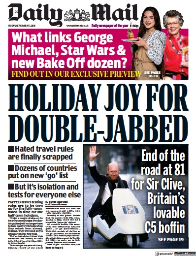 Daily Mail Newspaper Front Page (UK) for 17 September 2021
