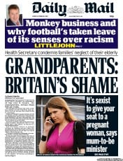 Daily Mail (UK) Newspaper Front Page for 18 October 2013