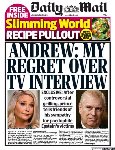 Daily Mail Newspaper Front Page (UK) for 18 November 2019