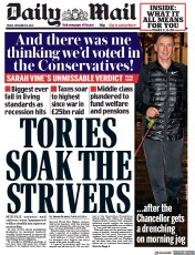 Daily Mail (UK) Newspaper Front Page for 18 November 2022