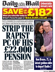 Daily Mail (UK) Newspaper Front Page for 18 January 2023