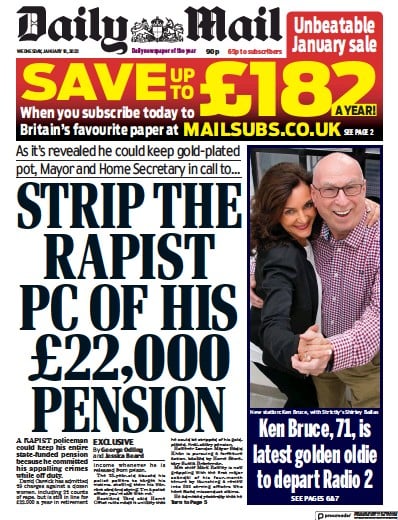 Daily Mail Newspaper Front Page (UK) for 18 January 2023