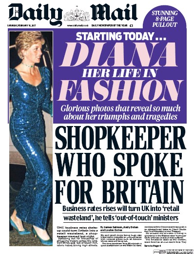 Daily Mail Newspaper Front Page (UK) for 18 February 2017
