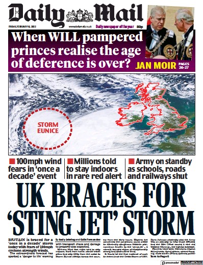 Daily Mail Newspaper Front Page (UK) for 18 February 2022
