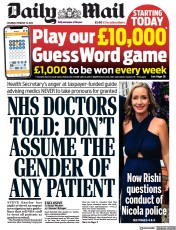 Daily Mail (UK) Newspaper Front Page for 18 February 2023