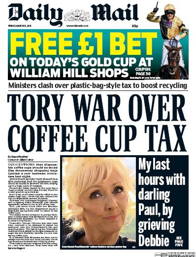Daily Mail Newspaper Front Page (UK) for 18 March 2016