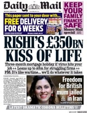 Daily Mail (UK) Newspaper Front Page for 18 March 2020